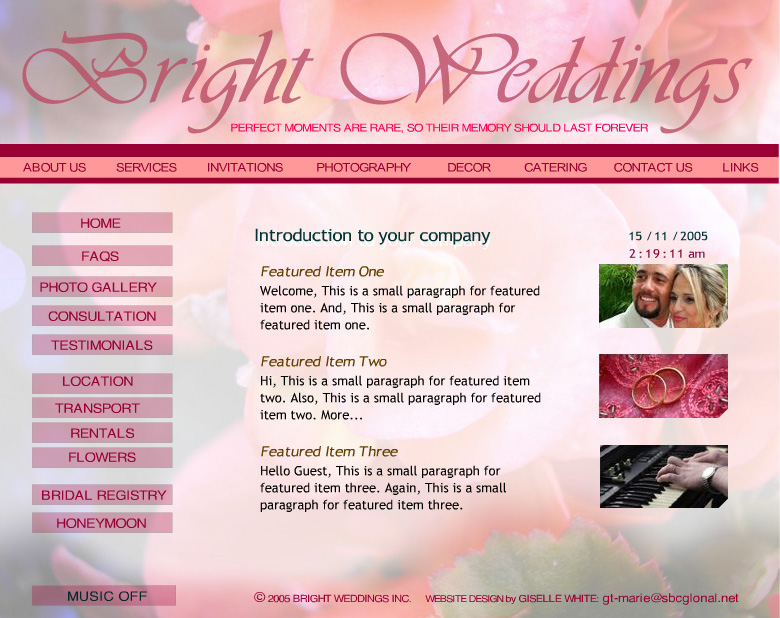 Bright Weddings Webpage Layout