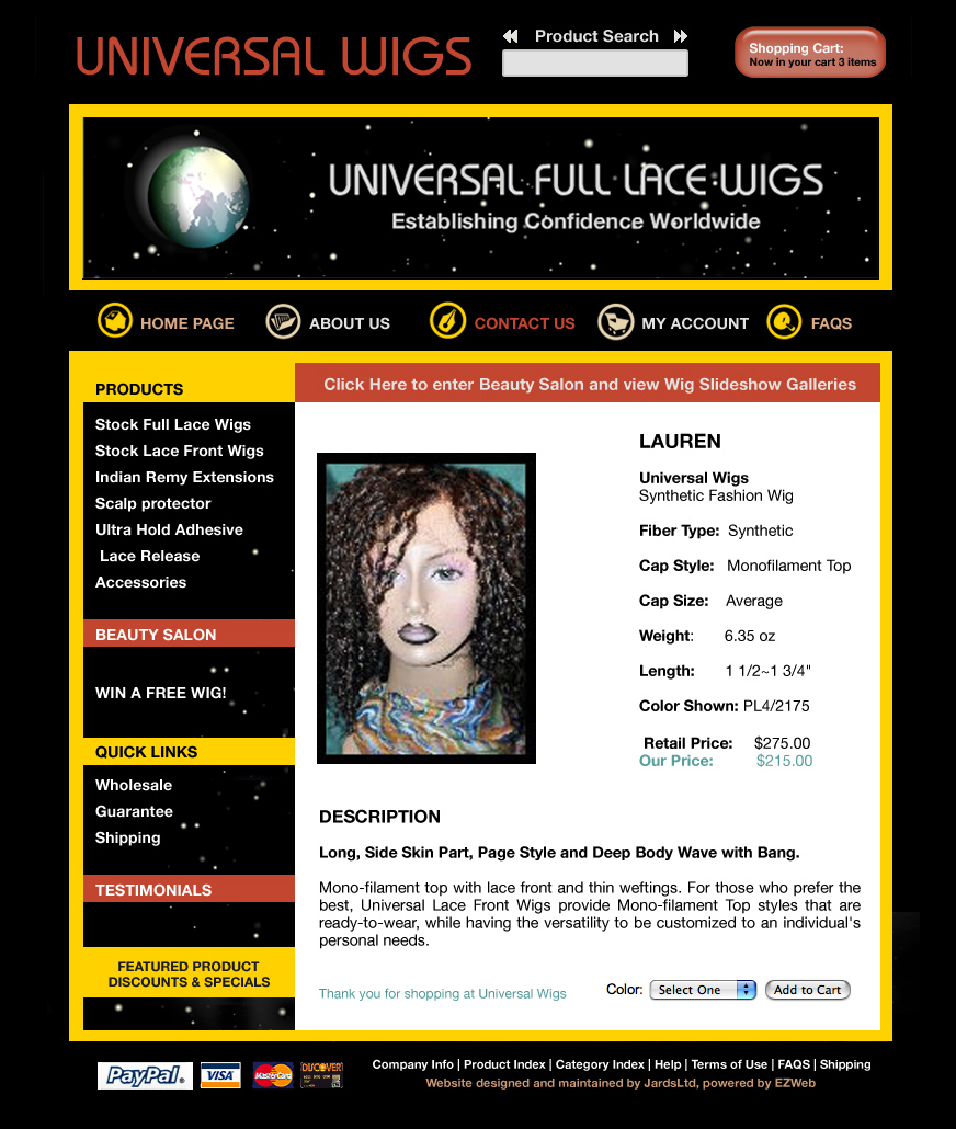 Universal Wigs Static Webpage Layout