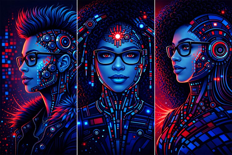 Blue and Red Color Styled Triptych Dark