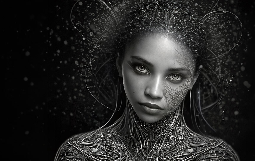 Final portrait — Ethereal Monochrome Elegance study