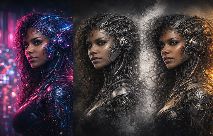 ChatGPT triptych output showing three panel composition