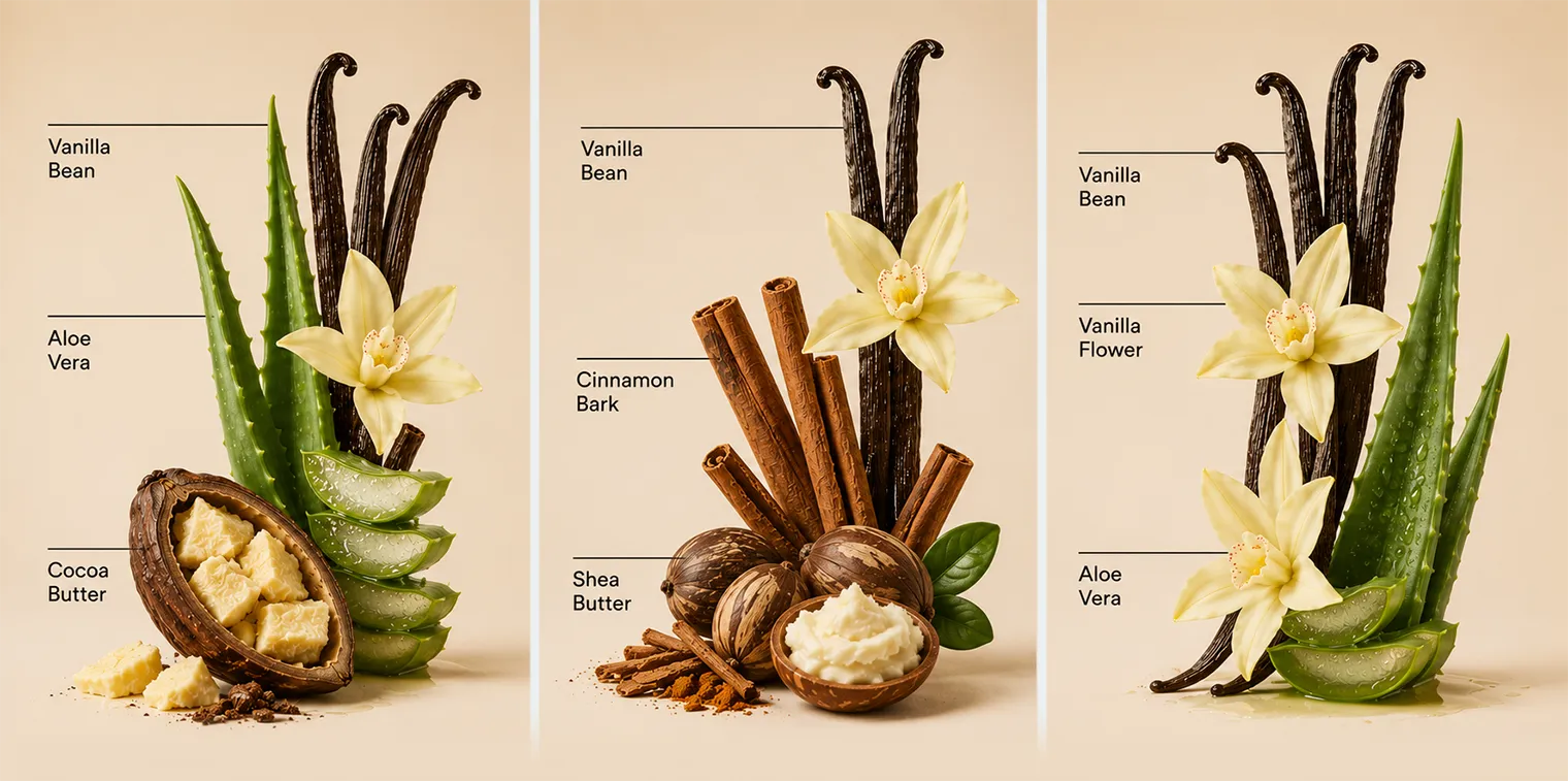 Bath & Body Works Wrapped in Vanilla ingredient storytelling concepts