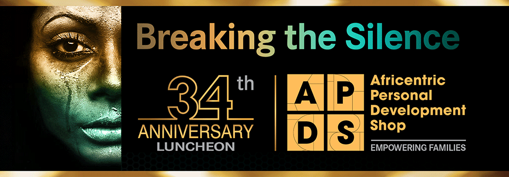 Breaking the Silence branded header for the APDS anniversary luncheon sponsorship package.