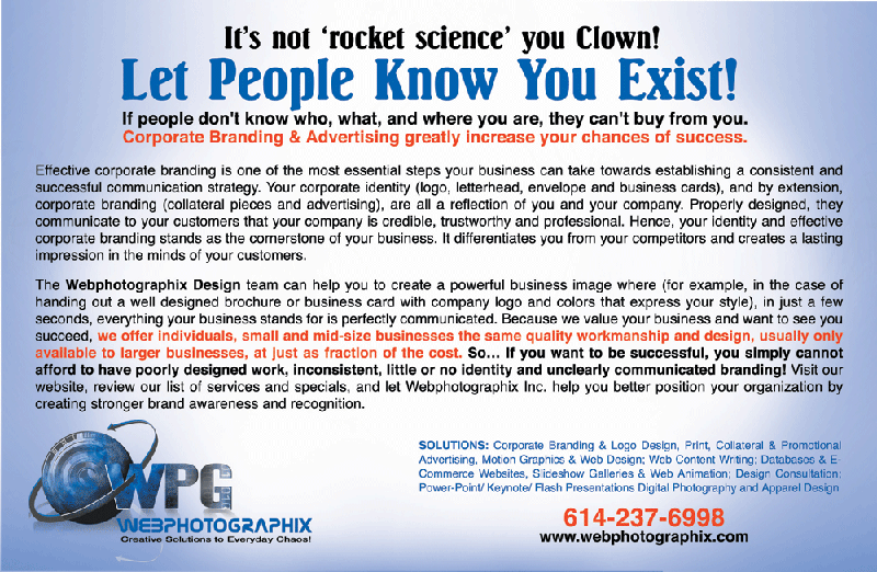 Webphotographix graphic design services postcard back.
