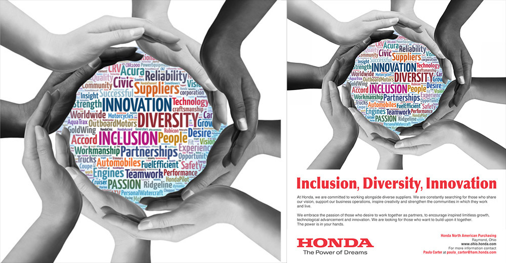 Honda campaign graphic and magazine advertising