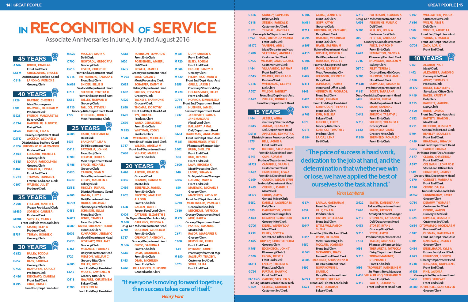 Kroger quarterly magazine recognition of service pages