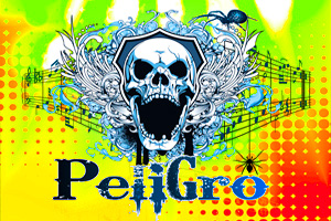 Peligro music band branding with logo, T-shirt, and CD cover design