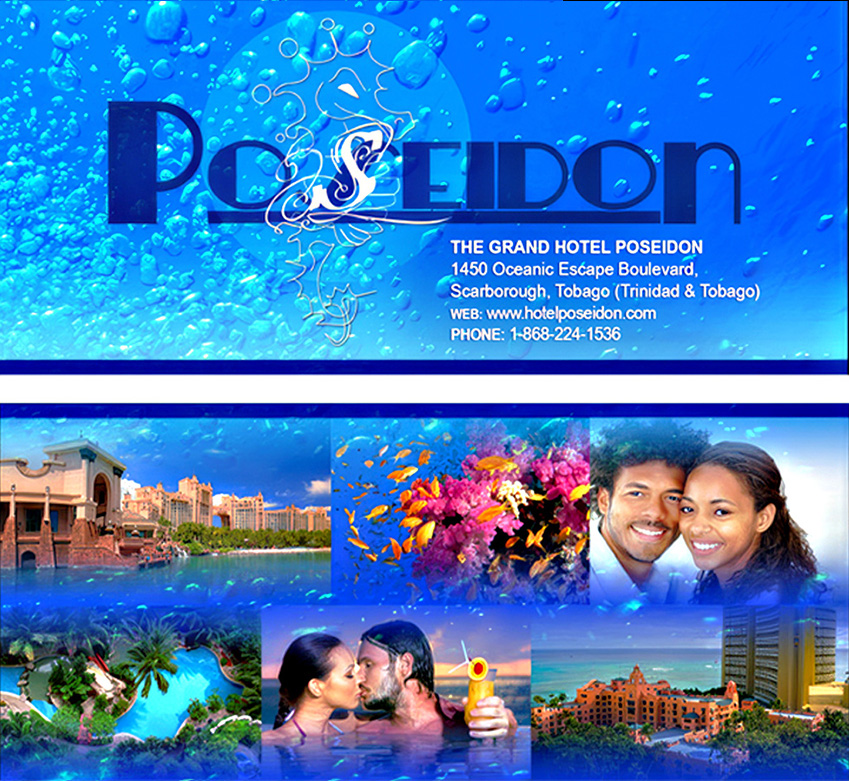 Poseidon Hotel postcard and brochure interior flap design