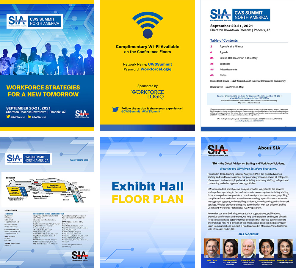CWS Summit North America conference booklet cover and interior pages.
