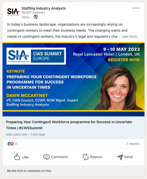 CWS Europe LinkedIn post