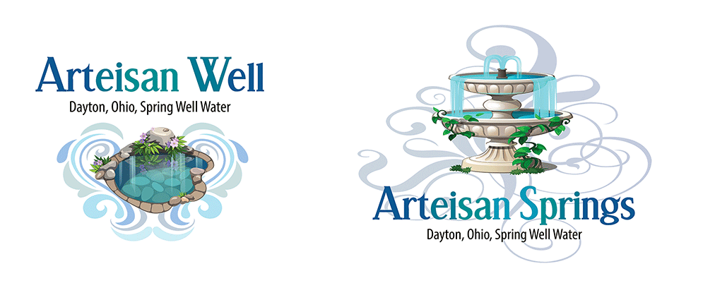 Artesian Well and Artesian Springs label design explorations
