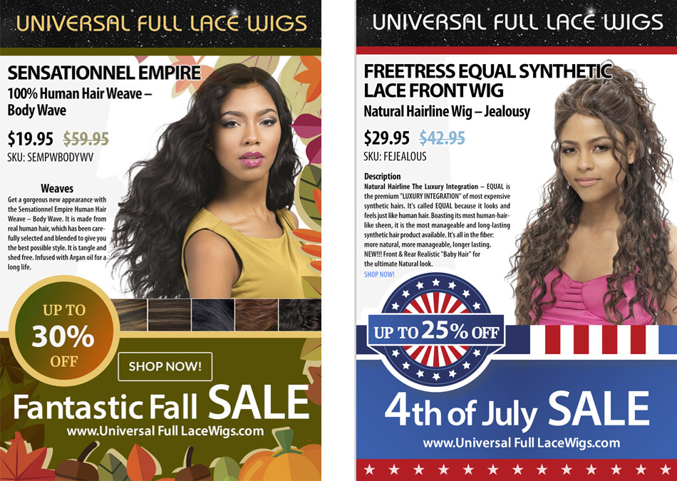 Universal Full Lace Wigs Online Retail Ads