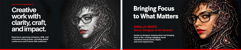 Giselle White, Art Director's LinkedIn, X Social Media Badges