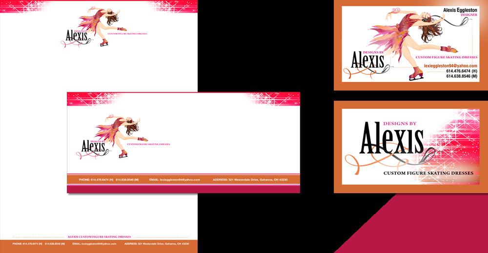 Alexis figure skating dresses corporate stationery and business card design