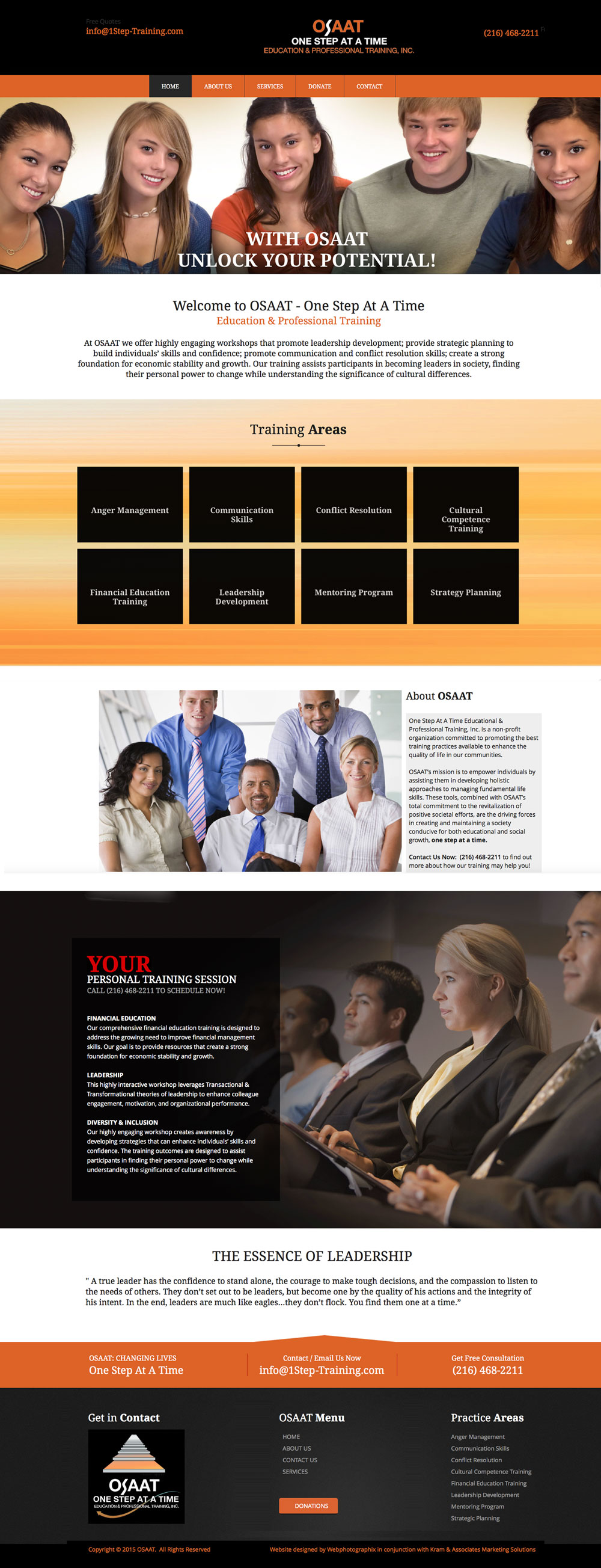 Long-form OSAAT responsive website page showing training and organization content