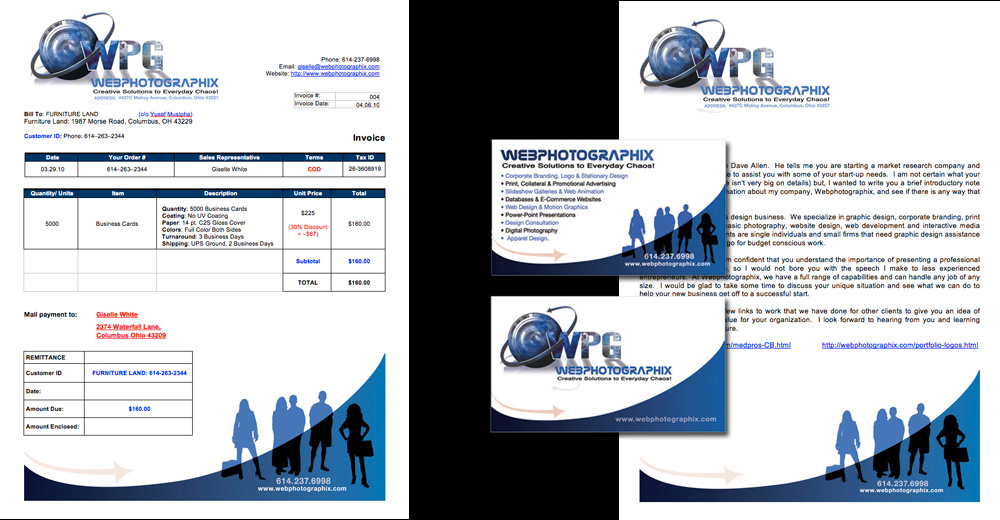 Webphotographix branded invoice and business collateral.