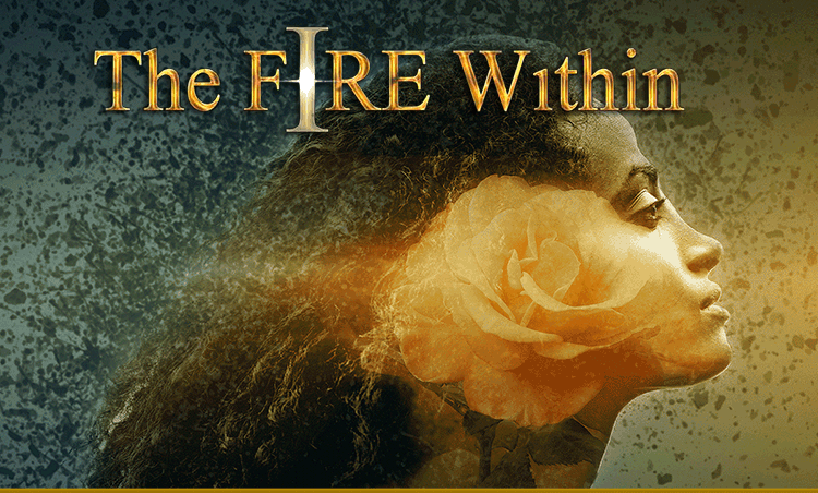 Animated promotion for The Fire Within, featuring the book title and cover imagery.